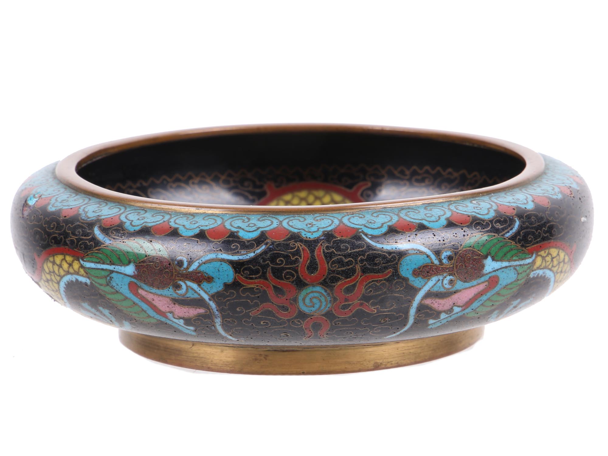 ANTIQUE CHINESE CLOISONNE ENAMEL AND BRASS BOWL PIC-1